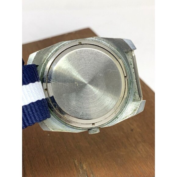 Sekonda Men's Watch Vintage USSR Automatic Blue Dial Date Nylon Strap 36mm - Picture 6 of 14